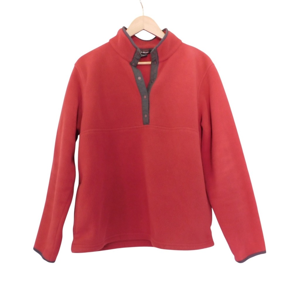 Vtg LL Bean‎ Women's Quarter Snap Fleece Sweatshirt Light Red Size Large